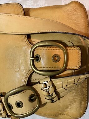 2007 Vintage Coach Tan Leather Shoulder Bag with Braided Strap and Brass Buckles
